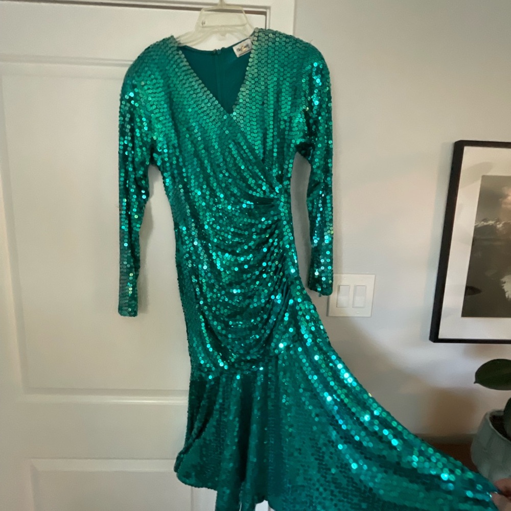 Vintage Super Fun Green Midi Sequin Dress